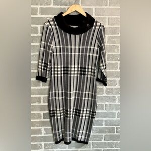 Danny & Nicole Black & White STRIPED Knit Dress Stripes Turtleneck Sweater Dress